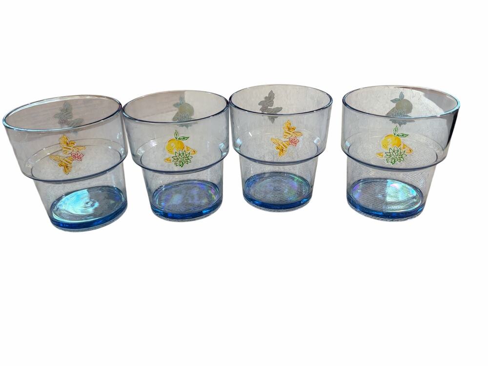 Lilly Pulitzer Make Lemonade Stackable Cups Blue Acrylic Set of 4 Tumblers